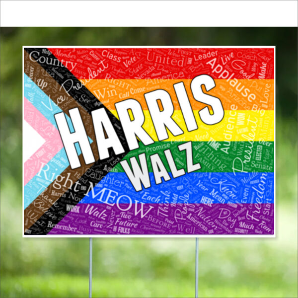Harris Walz Progress Pride Flag Sign - Yard Sign - 24" x 18" Thumbnail
